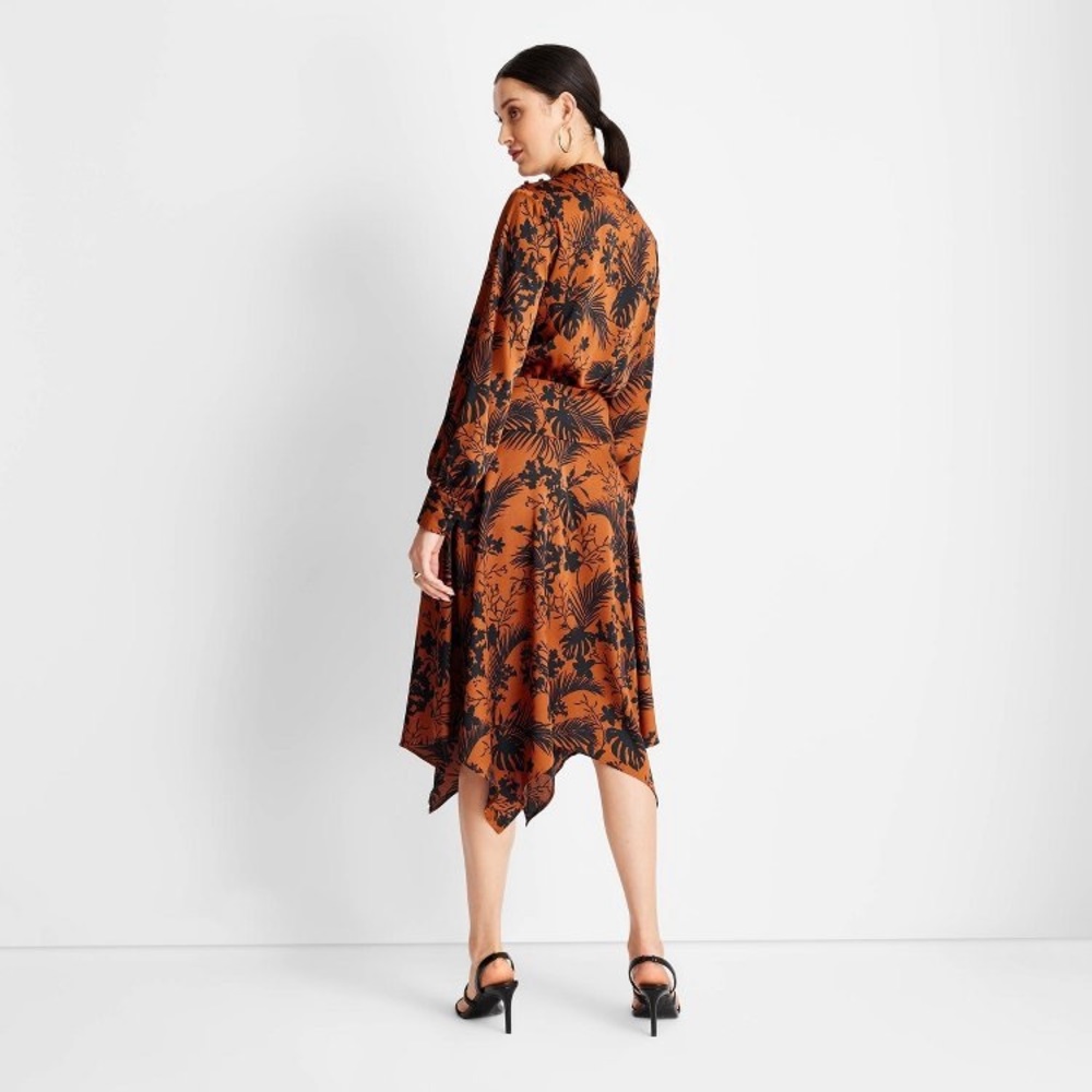 NWT Future Collective Long Sleeve Mock Neck Asymmetrical Dress Floral - Picture 2 of 6